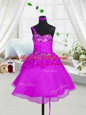 Sweetheart Sleeveless Organza Pageant Dress Toddler Beading and Hand Made Flower Lace Up