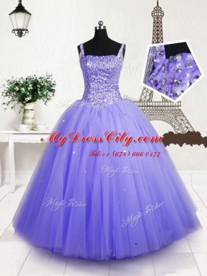 Sequins Straps Sleeveless Lace Up Pageant Dress Wholesale Lavender Tulle