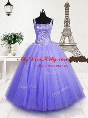 Sequins Straps Sleeveless Lace Up Pageant Dress Wholesale Lavender Tulle