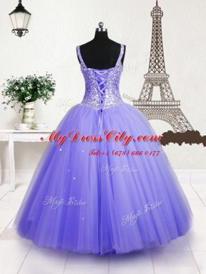 Sequins Straps Sleeveless Lace Up Pageant Dress Wholesale Lavender Tulle