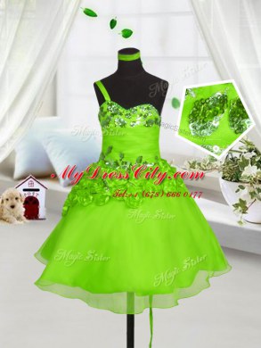 Organza One Shoulder Sleeveless Lace Up Beading and Hand Made Flower Little Girls Pageant Gowns in