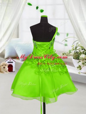 Organza One Shoulder Sleeveless Lace Up Beading and Hand Made Flower Little Girls Pageant Gowns in