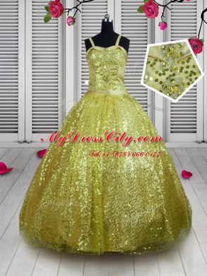 Fancy Gold Teens Party Dress Party and Wedding Party and For with Sequins Straps Sleeveless Lace Up