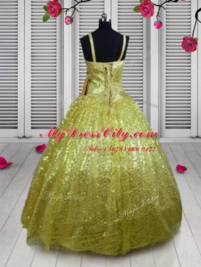 Fancy Gold Teens Party Dress Party and Wedding Party and For with Sequins Straps Sleeveless Lace Up