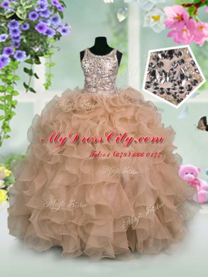 Scoop Floor Length Zipper Casual Dresses Pink for Party and Wedding Party with Ruffles and Sequins