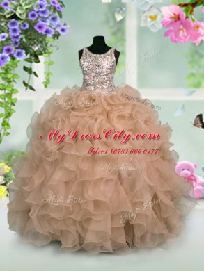 Scoop Floor Length Zipper Casual Dresses Pink for Party and Wedding Party with Ruffles and Sequins