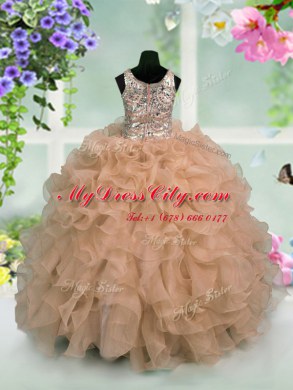 Scoop Floor Length Zipper Casual Dresses Pink for Party and Wedding Party with Ruffles and Sequins