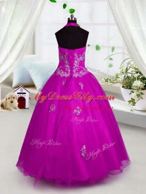 Fuchsia Girls Pageant Dresses Party and Wedding Party and For with Appliques Halter Top Sleeveless Lace Up