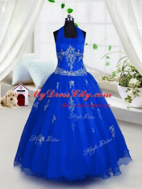Popular Blue Party Dress Wholesale Party and Wedding Party and For with Appliques Halter Top Sleeveless Lace Up