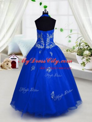 Popular Blue Party Dress Wholesale Party and Wedding Party and For with Appliques Halter Top Sleeveless Lace Up