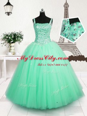 Tulle Sleeveless Floor Length Pageant Dress for Womens and Beading and Sequins