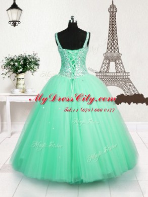 Tulle Sleeveless Floor Length Pageant Dress for Womens and Beading and Sequins