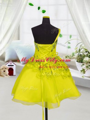 Mini Length Lace Up Party Dress Wholesale Yellow for Party and Wedding Party with Beading and Appliques and Hand Made Flower