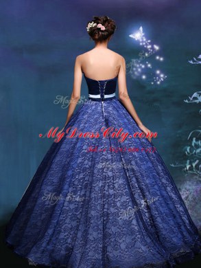 Gorgeous Sweetheart Sleeveless 15th Birthday Dress Appliques and Bowknot Royal Blue Lace
