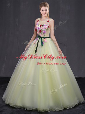 Custom Fit Scoop Sleeveless Organza Sweet 16 Dresses Appliques Lace Up