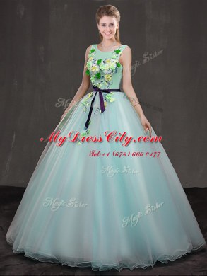 Scoop Sleeveless Lace Up 15 Quinceanera Dress Apple Green Organza