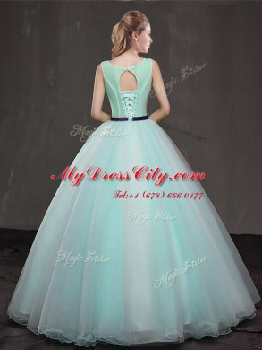 Scoop Sleeveless Lace Up 15 Quinceanera Dress Apple Green Organza