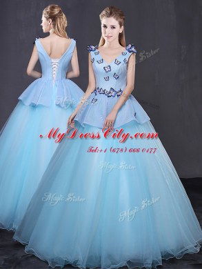 Tulle Sleeveless Floor Length Ball Gown Prom Dress and Appliques