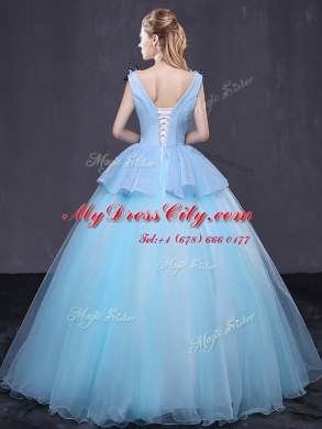 Tulle Sleeveless Floor Length Ball Gown Prom Dress and Appliques