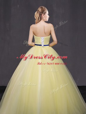Discount Floor Length Yellow Vestidos de Quinceanera Tulle Sleeveless Appliques