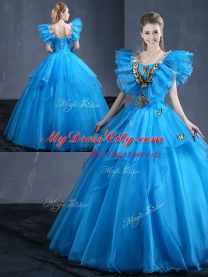 Edgy Organza Sleeveless Floor Length Quinceanera Dresses and Appliques and Ruffles