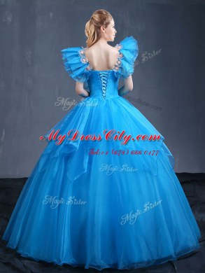 Edgy Organza Sleeveless Floor Length Quinceanera Dresses and Appliques and Ruffles