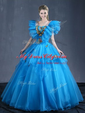 Edgy Organza Sleeveless Floor Length Quinceanera Dresses and Appliques and Ruffles
