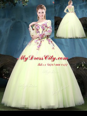 Scoop Long Sleeves Appliques Lace Up 15 Quinceanera Dress