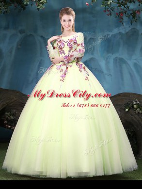 Scoop Long Sleeves Appliques Lace Up 15 Quinceanera Dress