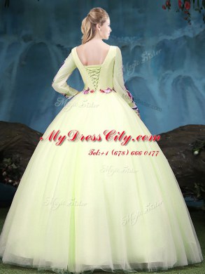 Scoop Long Sleeves Appliques Lace Up 15 Quinceanera Dress