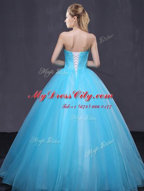 Baby Blue Sleeveless Appliques Floor Length Sweet 16 Quinceanera Dress