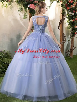 Vintage Tulle Bateau Sleeveless Lace Up Appliques Quinceanera Dress in Lavender