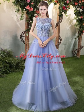 Vintage Tulle Bateau Sleeveless Lace Up Appliques Quinceanera Dress in Lavender