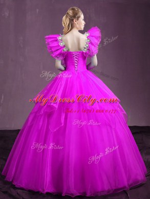Sweetheart Sleeveless Organza Sweet 16 Dress Appliques and Ruffles Lace Up