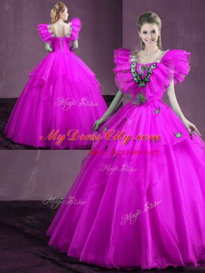 Sweetheart Sleeveless Organza Sweet 16 Dress Appliques and Ruffles Lace Up