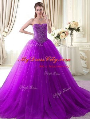 Flare Lavender Lace Up Quince Ball Gowns Beading Sleeveless Floor Length