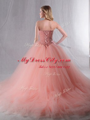 Flare Lavender Lace Up Quince Ball Gowns Beading Sleeveless Floor Length