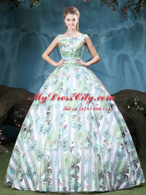 Straps Multi-color Sleeveless Floor Length Appliques and Pattern Lace Up Quinceanera Gowns