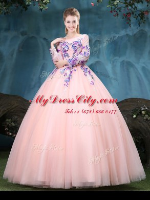 Scoop Long Sleeves Appliques Lace Up 15 Quinceanera Dress