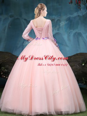 Scoop Long Sleeves Appliques Lace Up 15 Quinceanera Dress