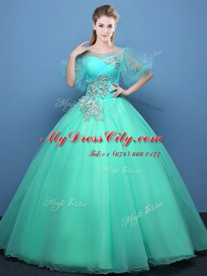 Scoop Half Sleeves Appliques Lace Up Sweet 16 Dress