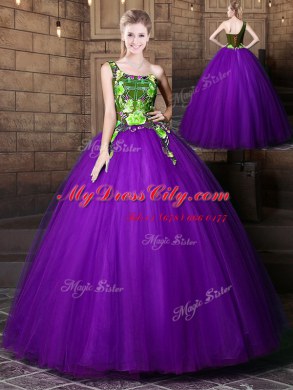 Customized One Shoulder Floor Length Ball Gowns Sleeveless Eggplant Purple 15th Birthday Dress Lace Up