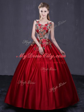Suitable Wine Red Sweet 16 Dresses Military Ball and Sweet 16 and Quinceanera and For with Appliques Scoop Sleeveless Lace Up