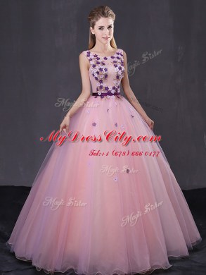 Dynamic Scoop Tulle Sleeveless Floor Length Sweet 16 Dress and Appliques