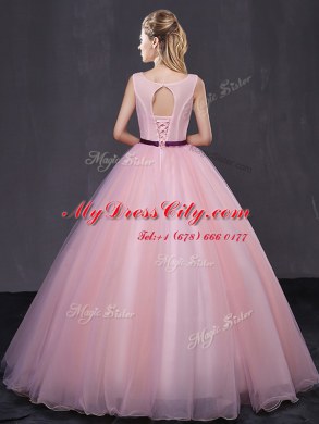 Dynamic Scoop Tulle Sleeveless Floor Length Sweet 16 Dress and Appliques