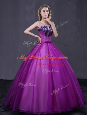 Scoop Floor Length Ball Gowns Sleeveless Purple Quinceanera Gown Lace Up