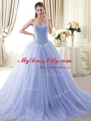 Light Blue Sleeveless Floor Length Beading Lace Up Quinceanera Dresses