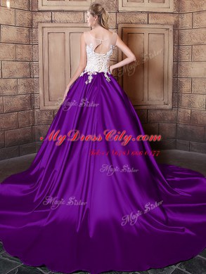 Decent Purple Scoop Neckline Lace and Appliques Sweet 16 Dresses Sleeveless Lace Up