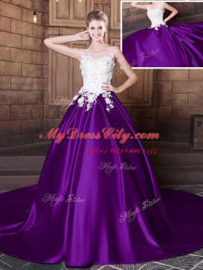Decent Purple Scoop Neckline Lace and Appliques Sweet 16 Dresses Sleeveless Lace Up