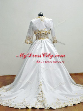 White Taffeta Zipper Square Sleeveless With Train Quinceanera Gowns Brush Train Embroidery